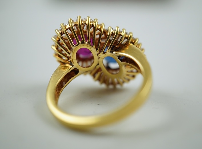 A ruby, sapphire and diamond 'toi et moi' ring